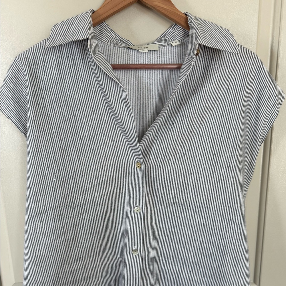 Striped Button-Up Linen Blouse